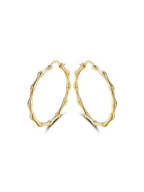 NEW Gold Bamboo-Style Hoop Earrings - Women Jewelry AV 925 Gold Plated